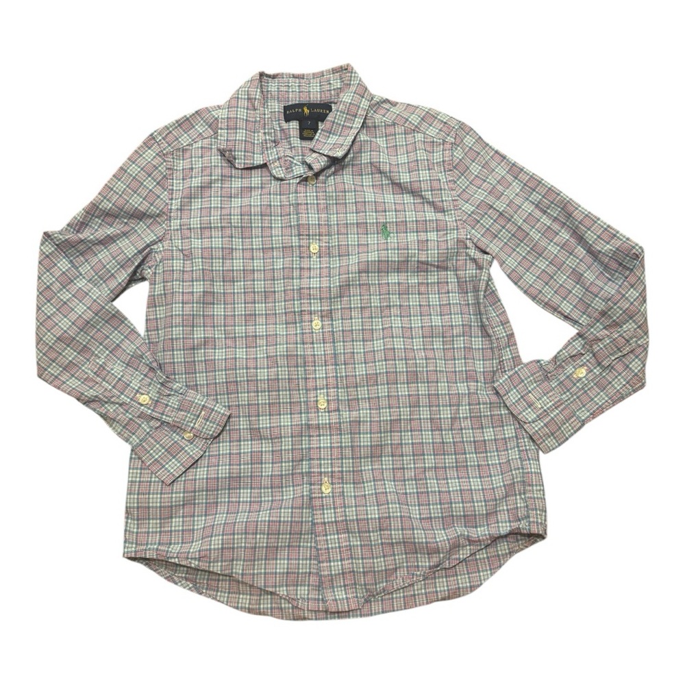 Boy's Pink & Purple Ralph Lauren Plaid Long Sleeve Button Down Dress Shirt